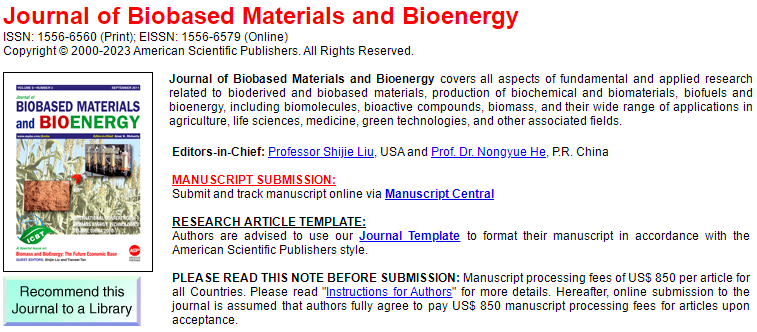 Journal of Biobased Materials and Bioenergy雜志是否屬于SCI