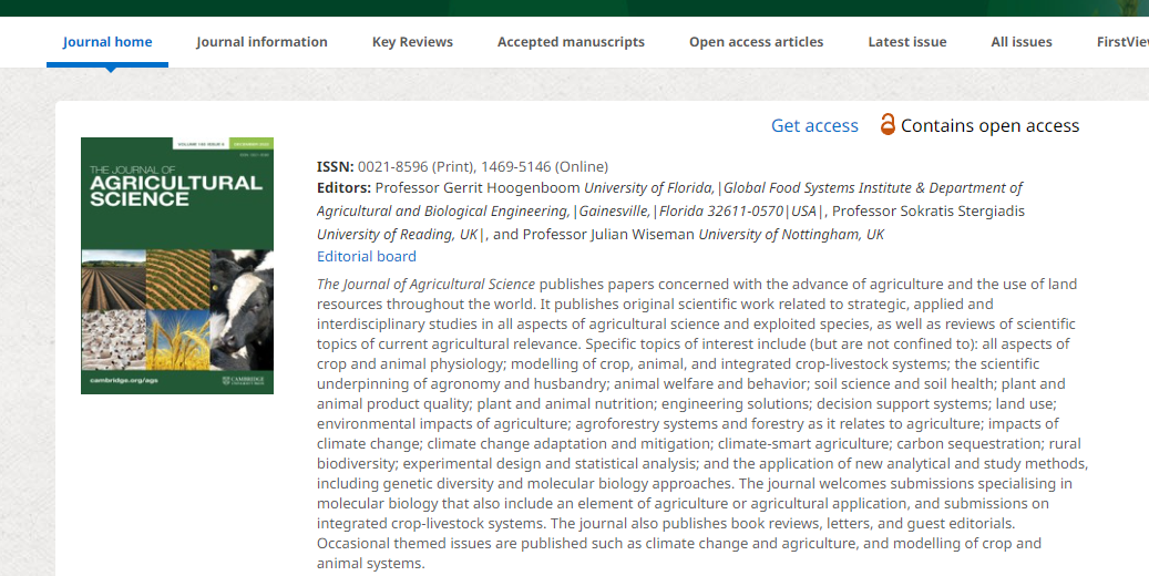 JOURNAL OF AGRICULTURAL SCIENCE